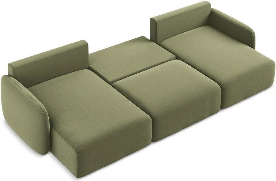 Zielony aksamitny rozkładany narożnik ze schowkiem (w kształcie litery U) Kalena – Makamii