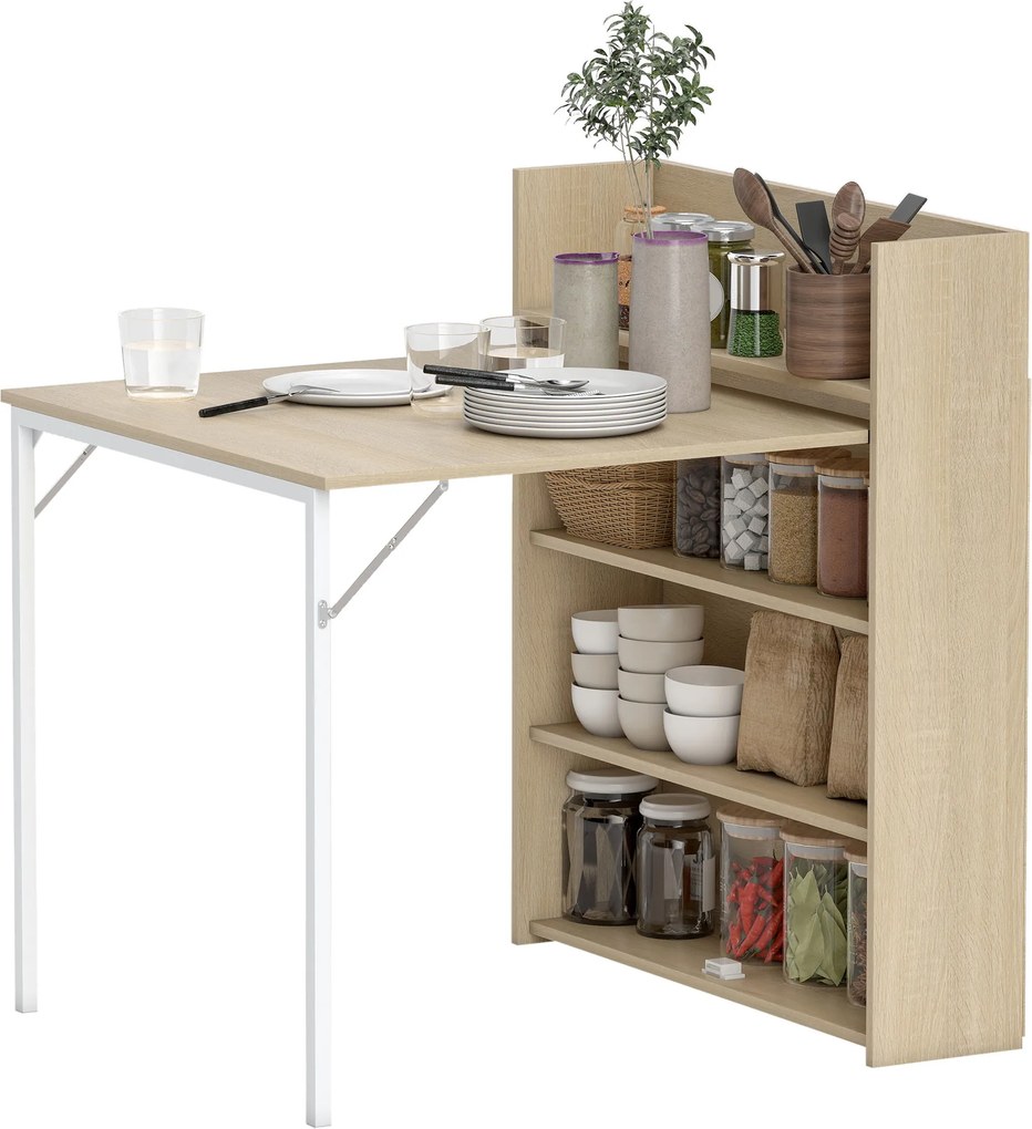 HOMCOM Stół składany z półką, design industrialny, oszczędzający miejsce, do małych pomieszczeń, 78,5 x 91 x 93 cm, dąb