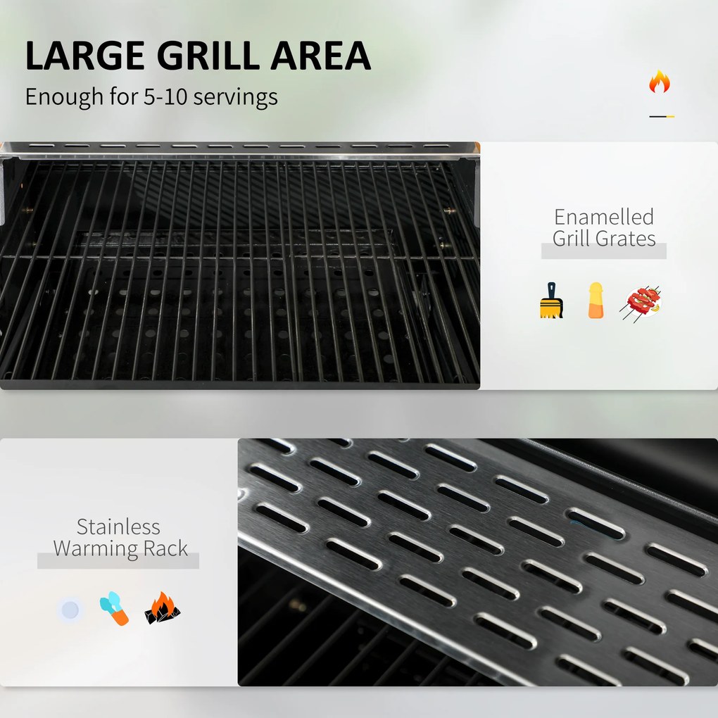 Outsunny Grill węglowy Grill BBQ-Grill, włącznie z termometrem, otwieraczem do butelek, 120 x 64 x 114 cm, czarny