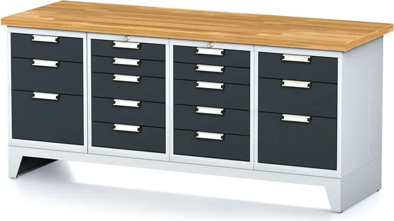 Stół warsztatowy MECHANIC, 2000x685x880 mm, 2x 5 szufladowy kontener, 2x 3 szufladowy kontener, grafitowy