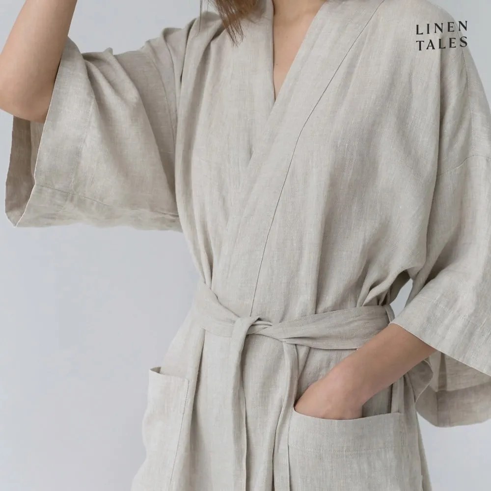 Beżowy lniany szlafrok w rozmiarze S/M Summer – Linen Tales