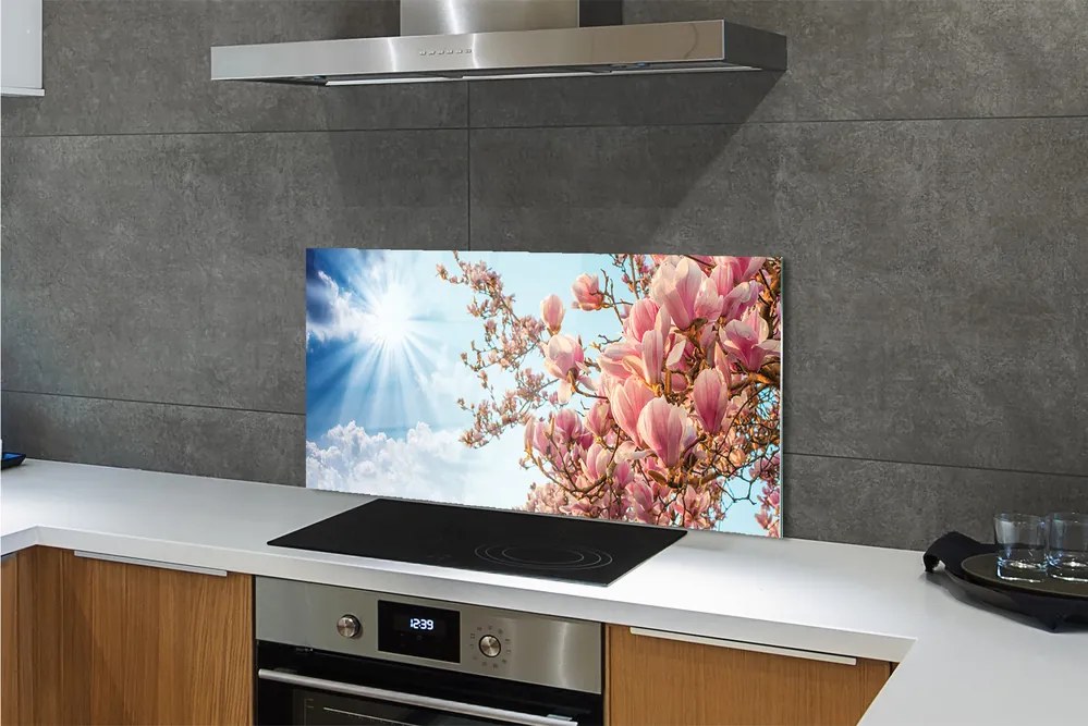 Szklany Panel Magnolia na tle Błękitnego Nieba