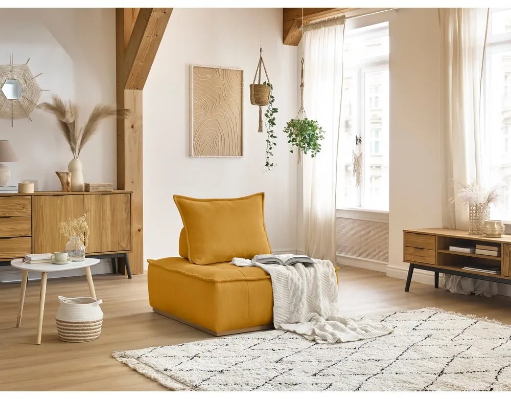 Musztardowy fotel z tkaniny szenilowej Elisa – Bobochic Paris
