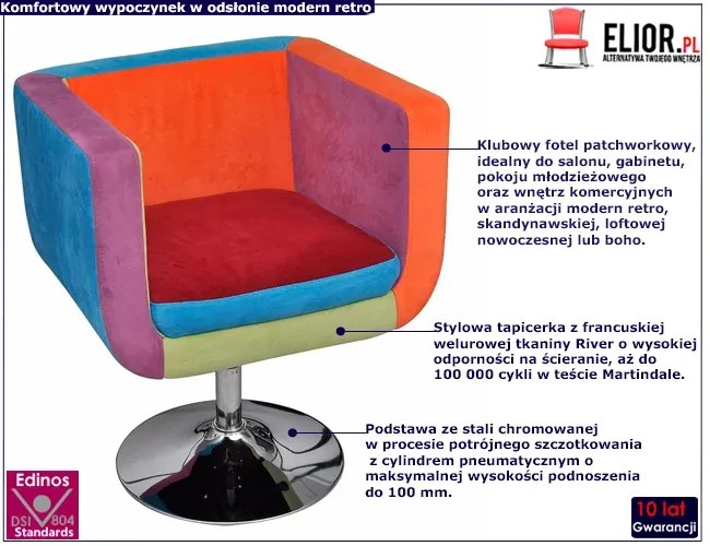 Tapicerowany klubowy fotel patchworkowy H4-P21