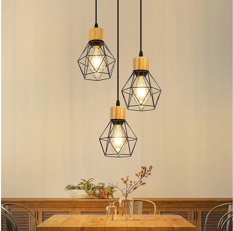 Lampa wisząca Nettlife Vintage Dining Table - 3-punktowa lampa wisząca E27, okrągła, czarna, industrialna lampa kuchenna w stylu retro (żarówki nie są dołączone)