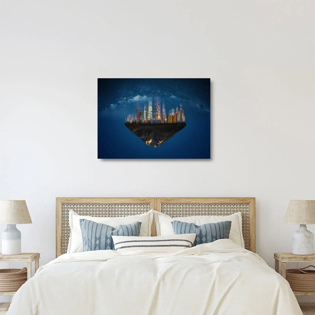 Obraz na szkle - Wielkie miasto unoszące się w kosmosie (70x50 cm)