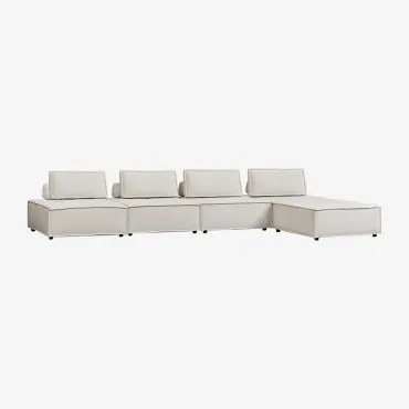 4-częściowa Modułowa Sofa I Pufa W Tkaninie Vermont Tkaniny Beżowy Krem - Sklum