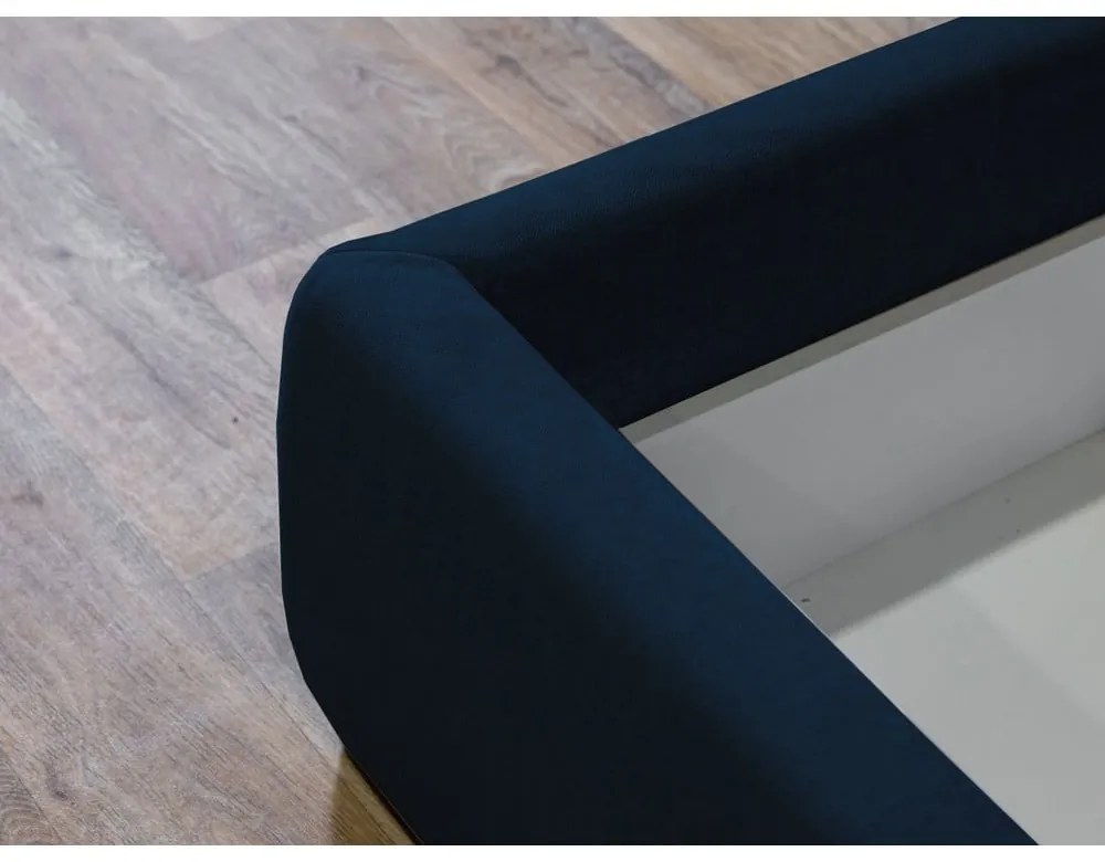 Ciemnoniebieske tapicerowane łóżko dwuosobowe ze schowkiem ze stelażem 160x200 cm Jade – Bobochic Paris