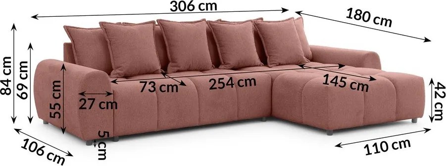 Narożnik (prawostronny/z szezlongiem) w kolorze terakoty Albane – Ropez