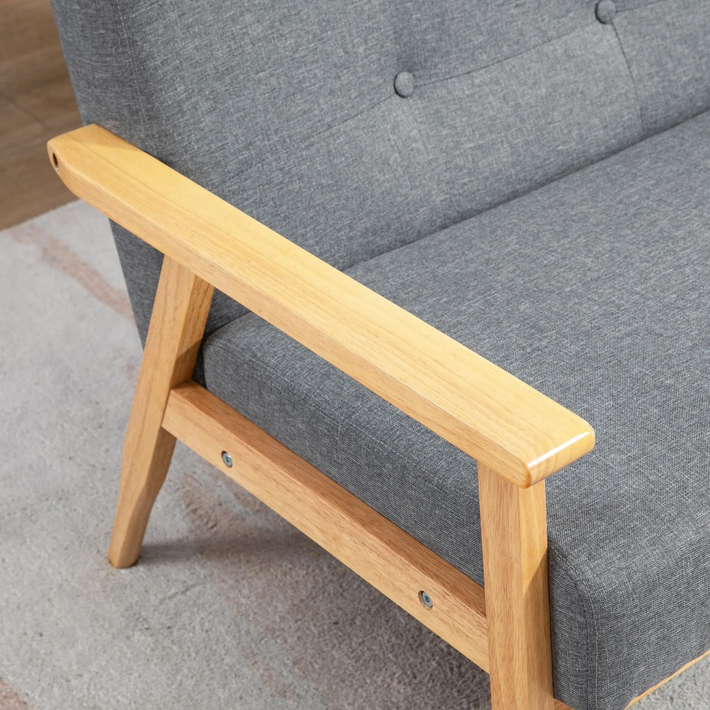 HOMCOM Trzyosobowa sofa tapicerowana, drewno kauczukowe, 154,5 x 69,5 x 73 cm, Szary