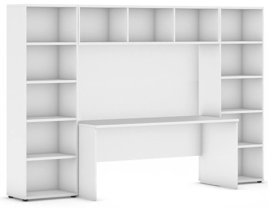 Biblioteka INTEGRO z wbudowanym biurkiem, niska, 2950x700/400x1920 mm, biały