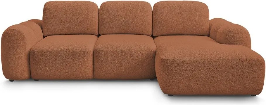 Pomarańczowy rozkładany/ze schowkiem narożnik z materiału bouclé (prawostronny/z szezlongiem) Montaigne – Bobochic Paris