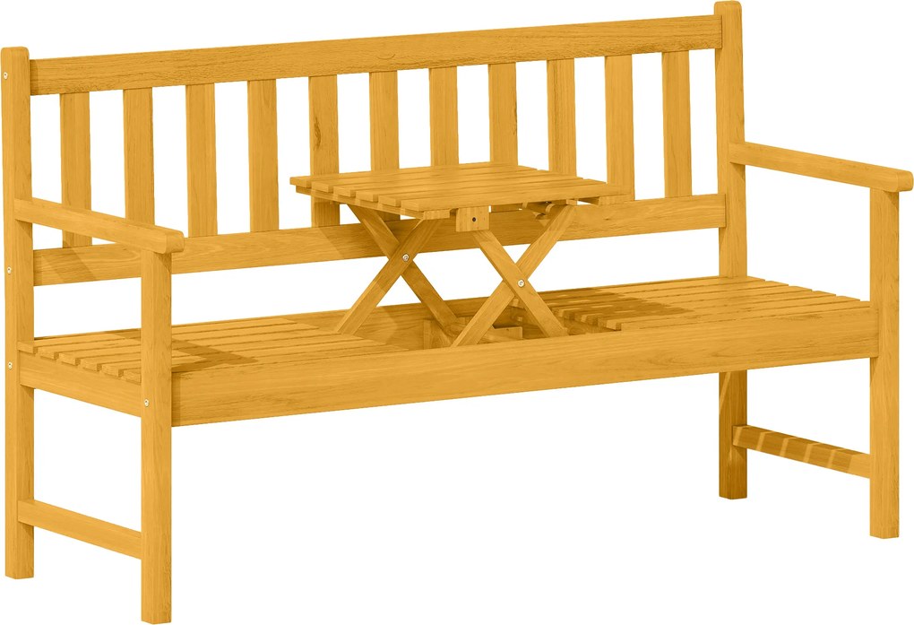 Outsunny 2-osobowa ławka ogrodowa z drewna, odporna na warunki atmosferyczne, z oparciami i podłokietnikami, 320kg, 149x56,5x89cm, Teak