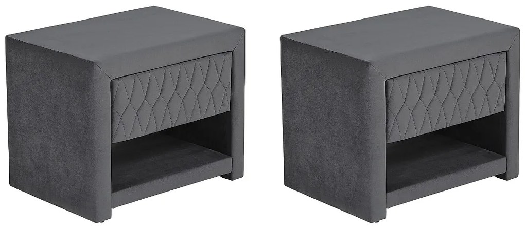 Zestaw 2 szafek nocnych - 1 szuflada i 1 wnęka - Welur - Szary - DANIELE
