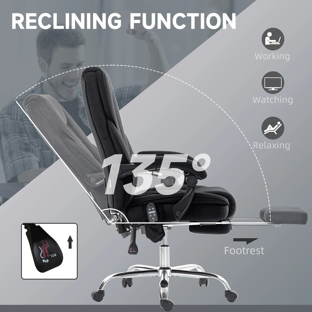 Vinsetto Ergonomiczny fotel biurowy z funkcją masażu, podnóżek, obrotowy, na kółkach, czarny | Aosom PL