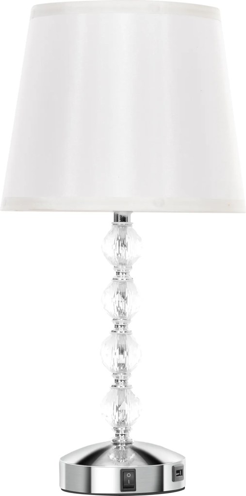 HOMCOM Kristalowa Lampka Stołowa, Dotykowy Przełącznik, Port USB, Ø23x45 cm, Srebrny
