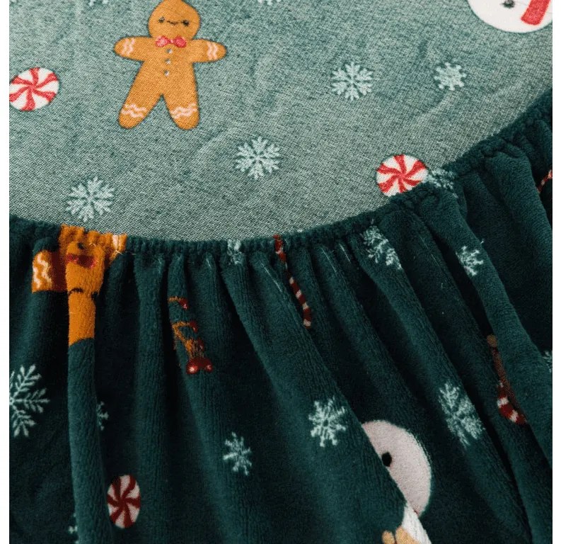 PrzytulneMieszkanie.pl Prześcieradło z mikropluszu SNOWMAN AND GINGERBREAD 160x200 cm zielone