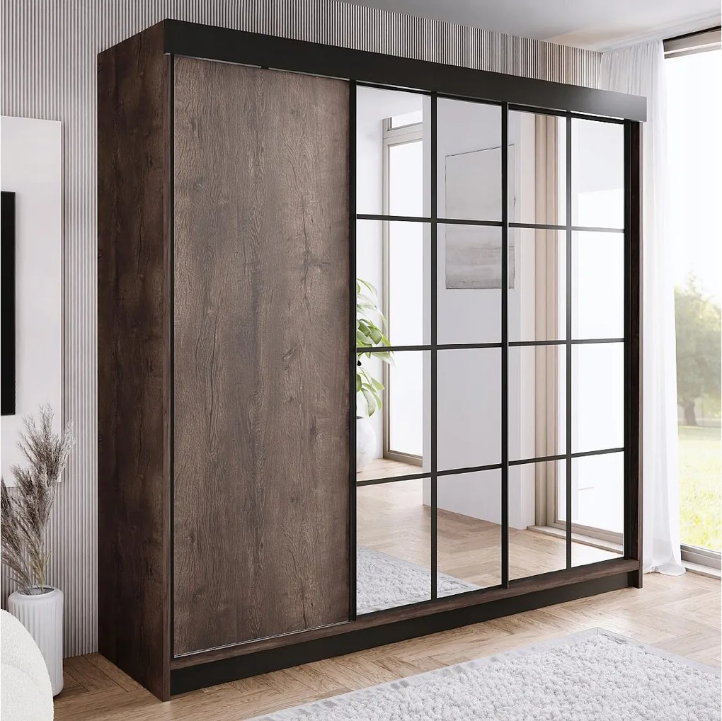 Szafa przesuwna z lustrem BARI 2 jesion ciemny 250