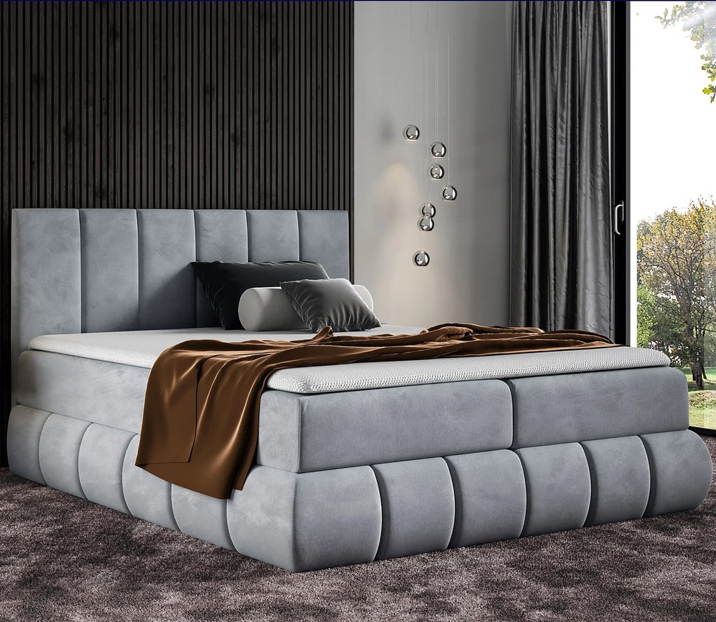 Szare łóżko kontynentalne z zagłókiem 5 rozmiarów N9-G78