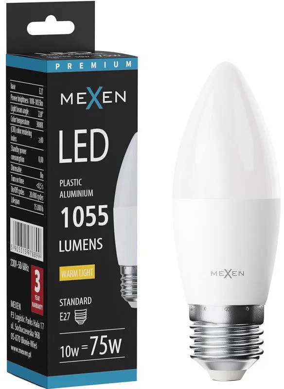 Mexen Nova żarówka LED E27, C37, 10W, Ciepła - 3000K, 1055 lm - L102-E27-1030-01