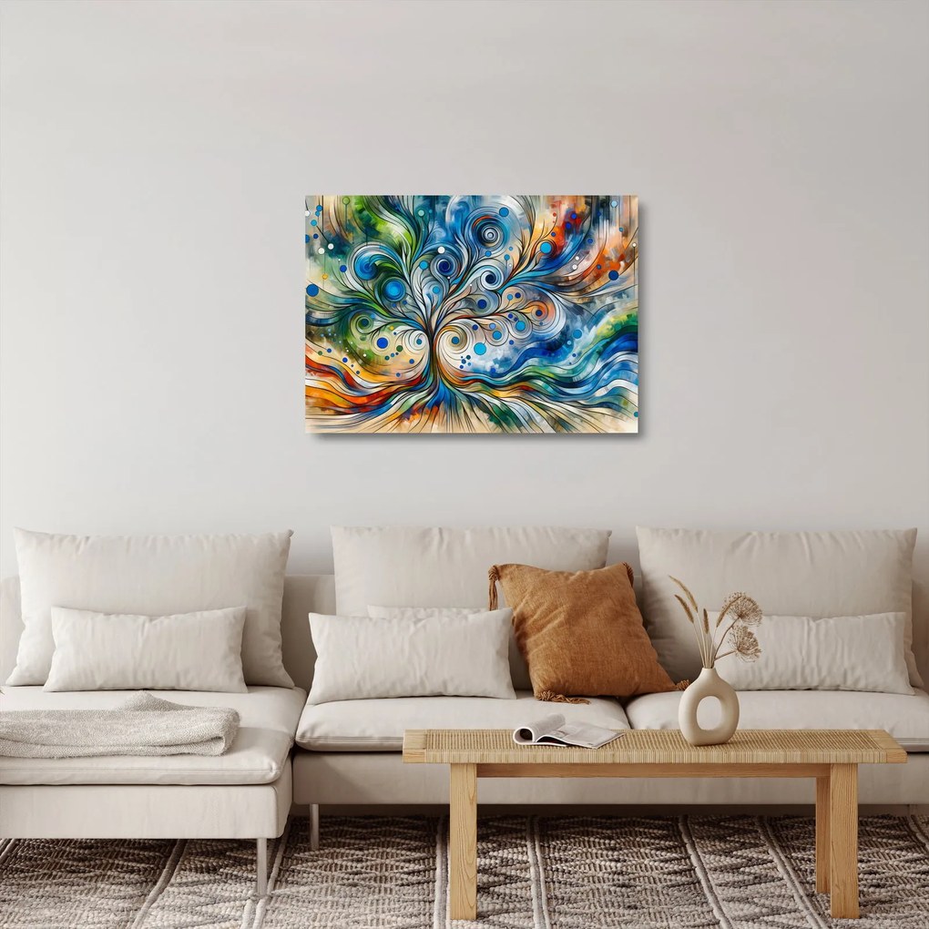 Obraz na szkle – Kolorowe energetyczne drzewo (70x50 cm)