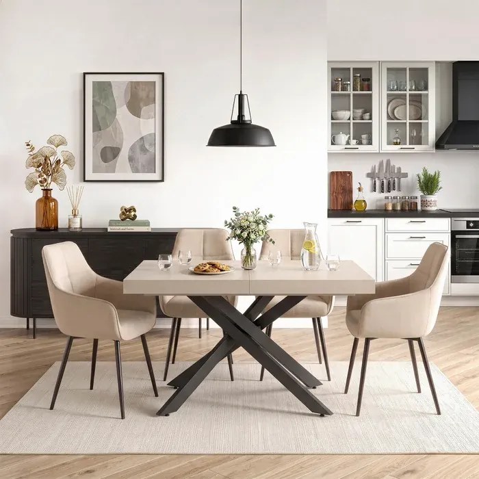 Stół Prostokątny Rozkładany HAMPTON 160-240 cm Kaszmir/Czarny do Jadalni Japandi