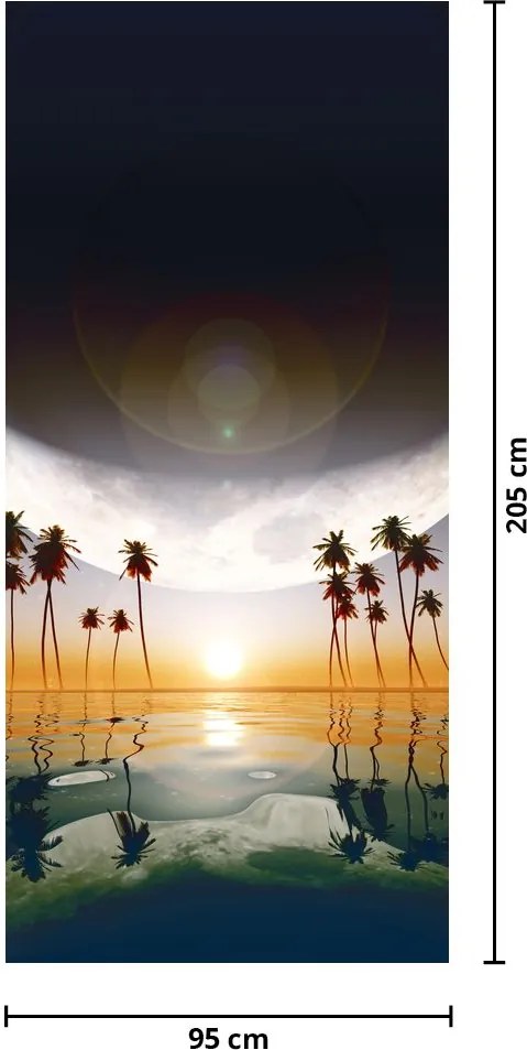 Fototapeta na drzwi - Księżyc nad palmami (95x205cm)
