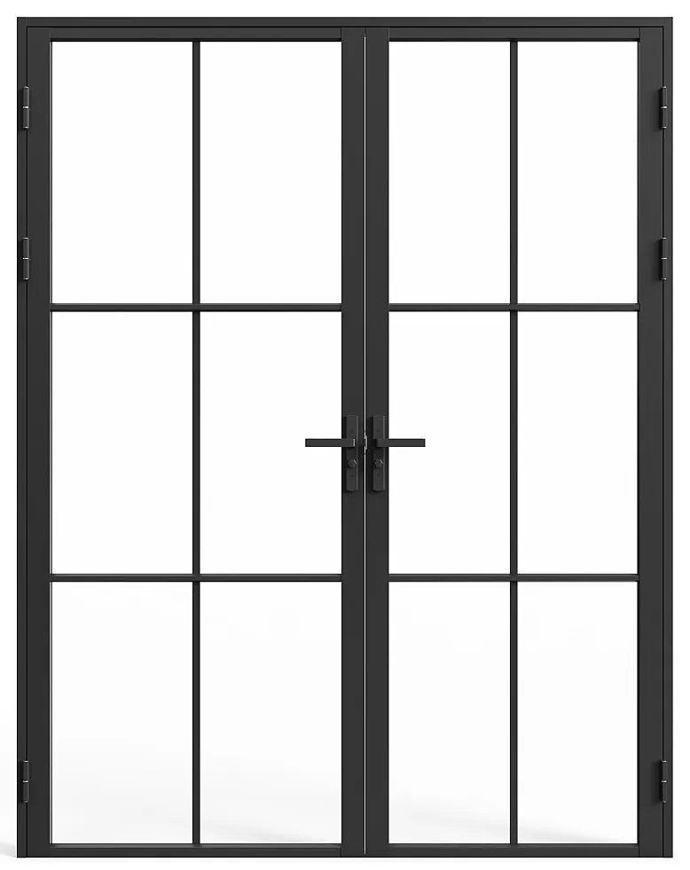 Drzwi kompletne 2-skrzydłowe z aluminium i szkła hartowanego - 2 x wys. 204 x szer. 93 cm - Czarny - SEROTO