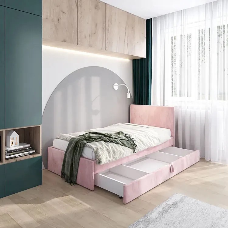 Różowe welwetowe łóżko dziewczęce R9-N20