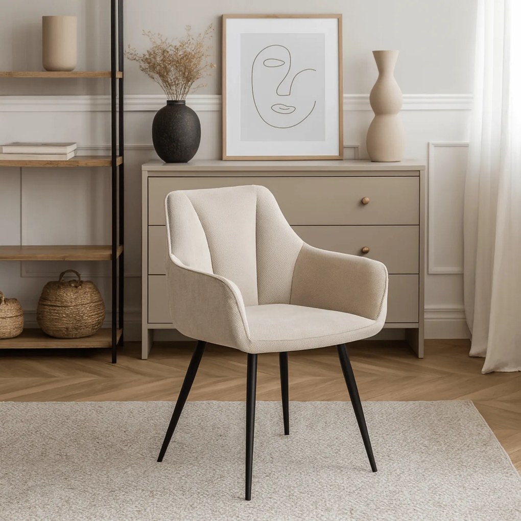 Krzesło Tapicerowane do Salonu NAWARA Kremowe Nowoczesne