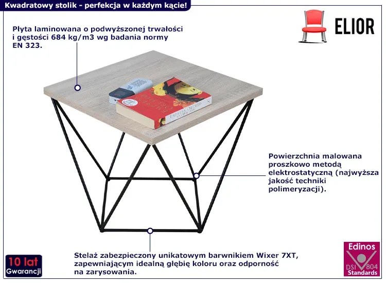 Druciany stolik kawowy w stylu loft dąb sonoma+ czarny - Galapi 5X