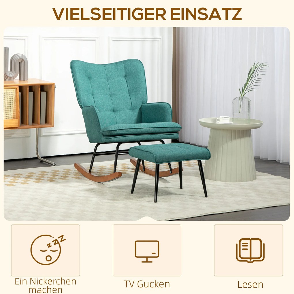 HOMCOM Bujany fotel z podnóżkiem, szerokie siedzisko, wysokie oparcie, imitacja lnu, Czarny/Szary