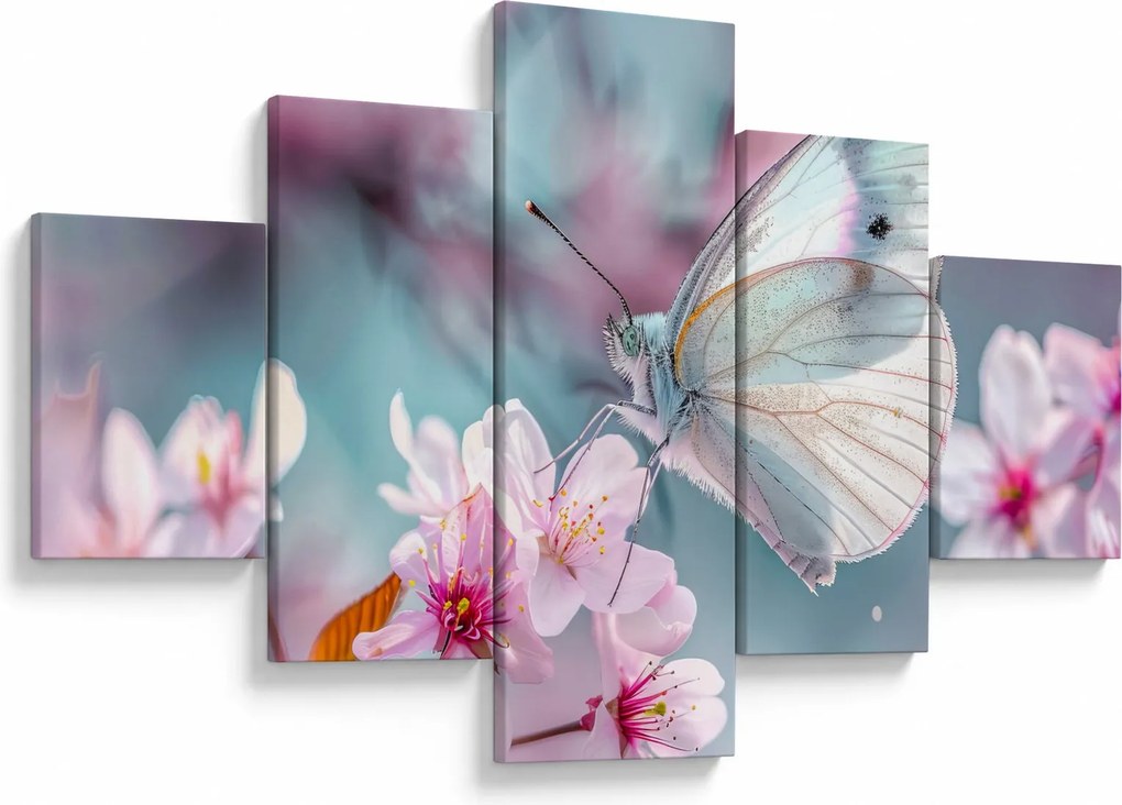 Obraz - Motyl na drzewie wiśni (125x70 cm)
