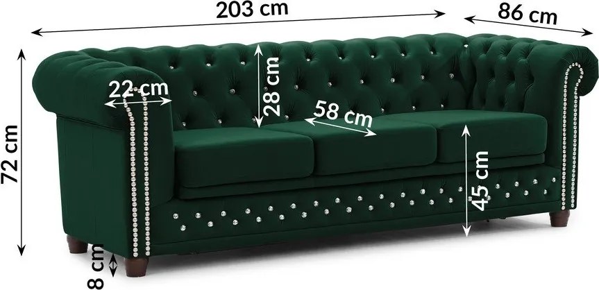 Zielona aksamitna rozkładana sofa 203 cm York Blik – Ropez