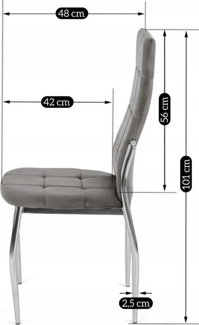 Krzesło Tapicerowane do Jadalni MOLLY Szare Welurowe Nowoczesne