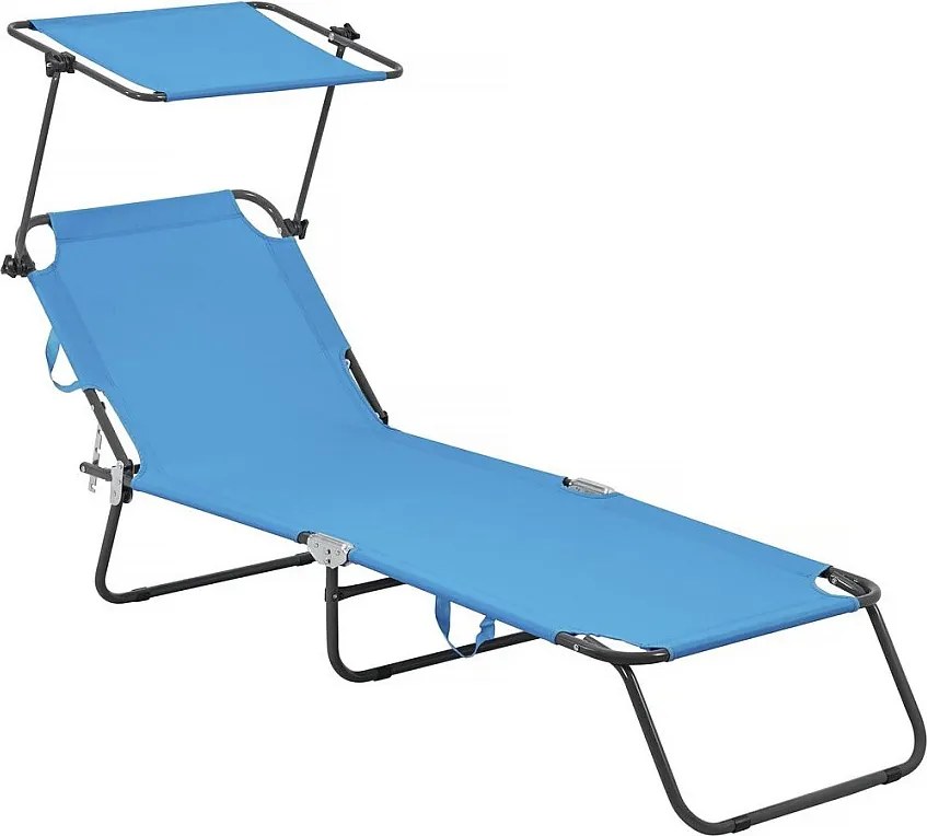 Leżak rozkładany "Lazy" z parasolem - niebieski, wygodny i elegancki do relaksu na zewnątrz