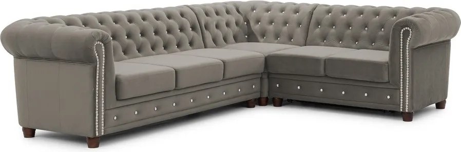 Szary aksamitny rozkładany narożnik (prawostronny/w kształcie litery L) York Blik – Ropez