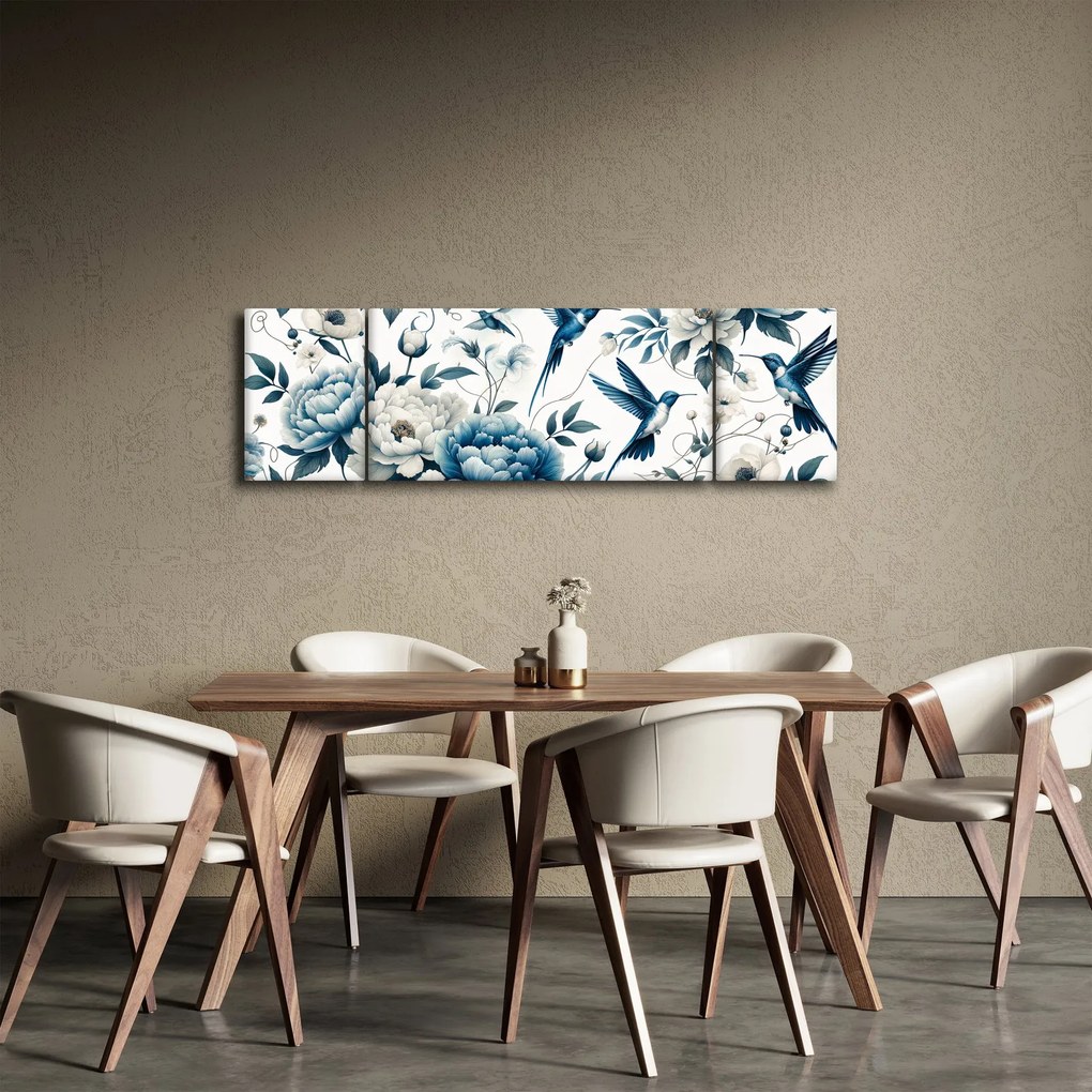 Obraz - Kolibry z kwiatami (170x50 cm)