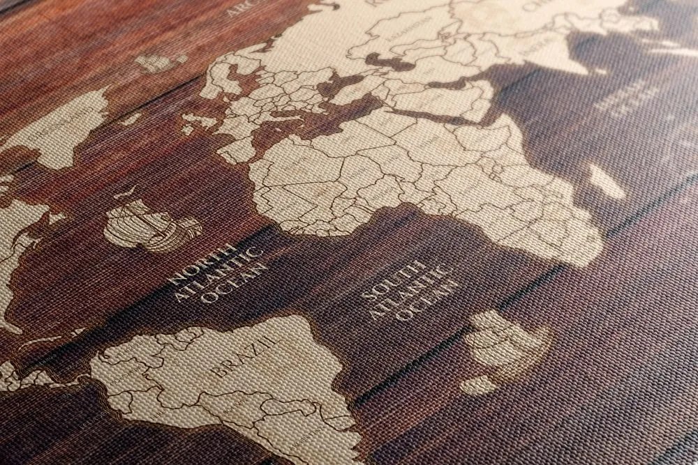 Obraz na korku mapa na drewnie