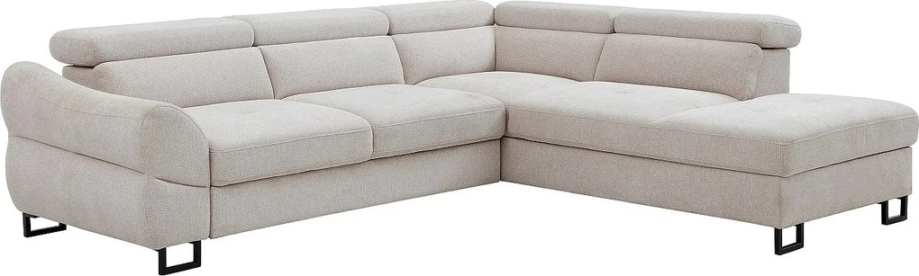 Kanapa narożna rozkładana z beżowej tkaniny teksturowanej VAVERDO