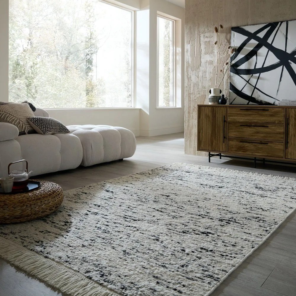 Szaro-kremowy wełniany dywan tkany ręcznie 140x200 cm Ellsa – Flair Rugs