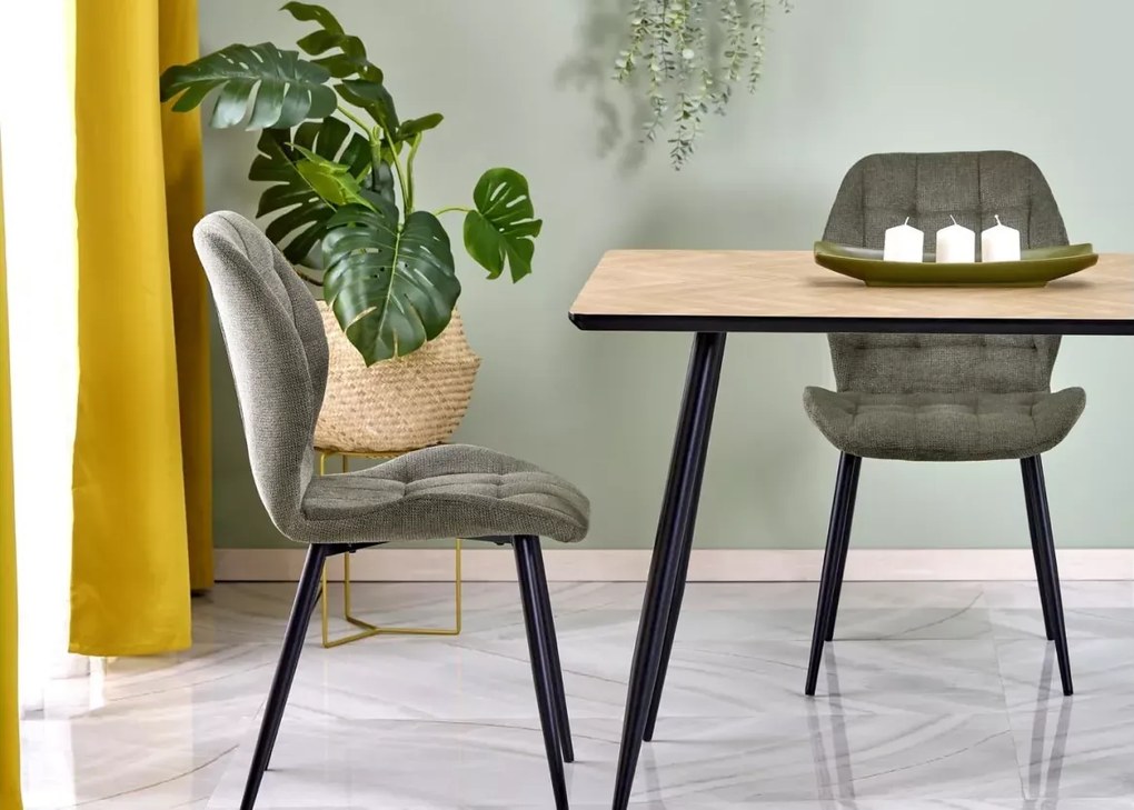 Nowoczesny stół Empori 120x80 cm prostokątny z trwałym blatem MDF w naturalnej okleinie, czarne nogi