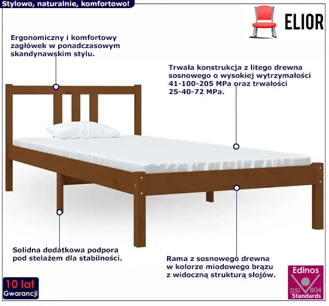 Drewniane łóżko pojedyncze miodowy brąz 90x200 cm - Kenet 3X