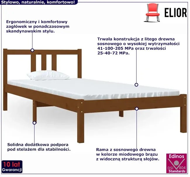Drewniane łóżko pojedyncze miodowy brąz 90x200 cm M1-Z64