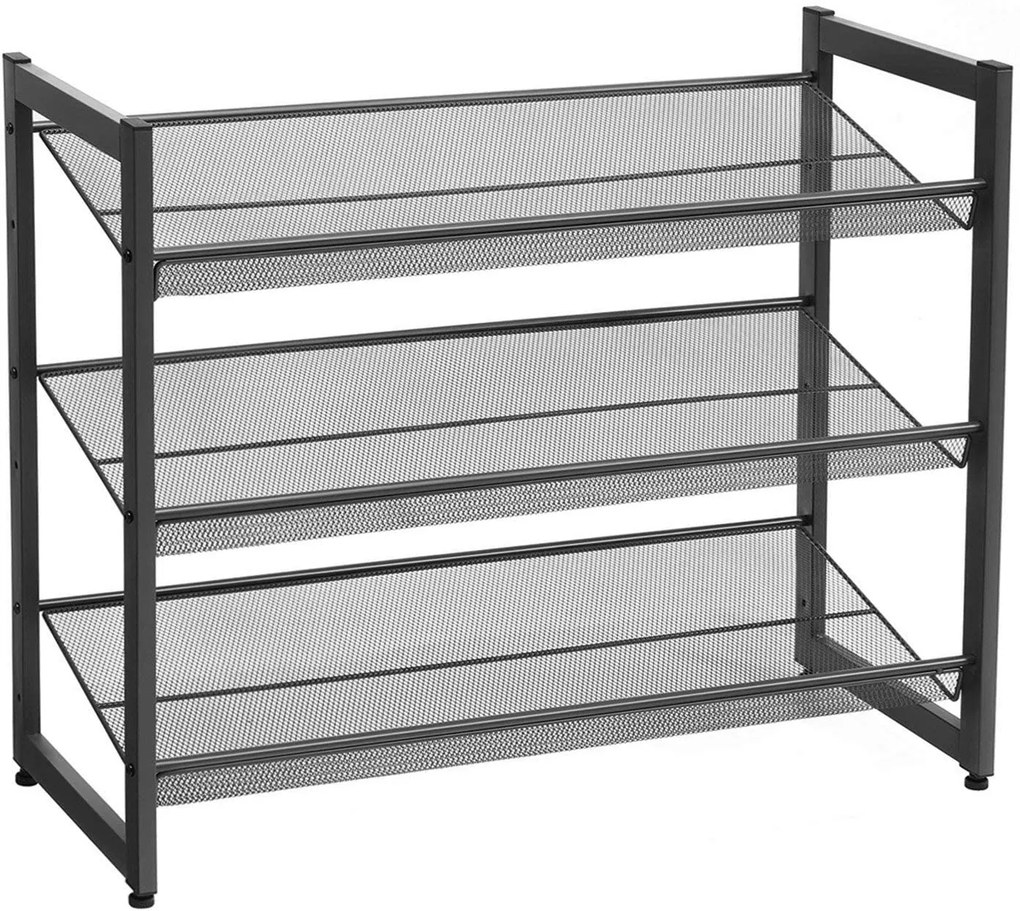 Półka na buty IDA, 3 półki, 74x31x63cm, czarna SongmicsHome