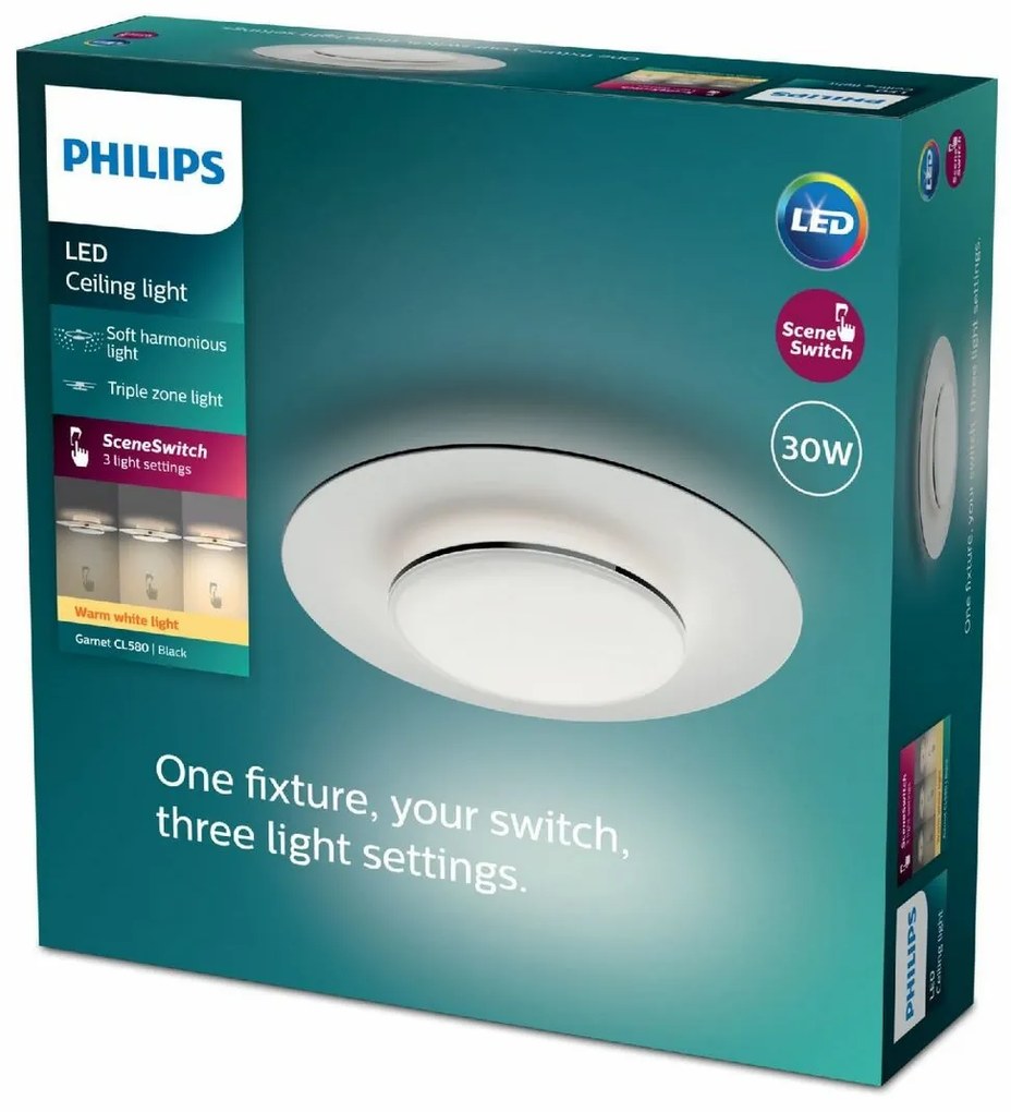 Philips 8720169195196 lampa sufitowa LED Garnet, czarny, 1x 30 W 3100 lm 2700 K IP20