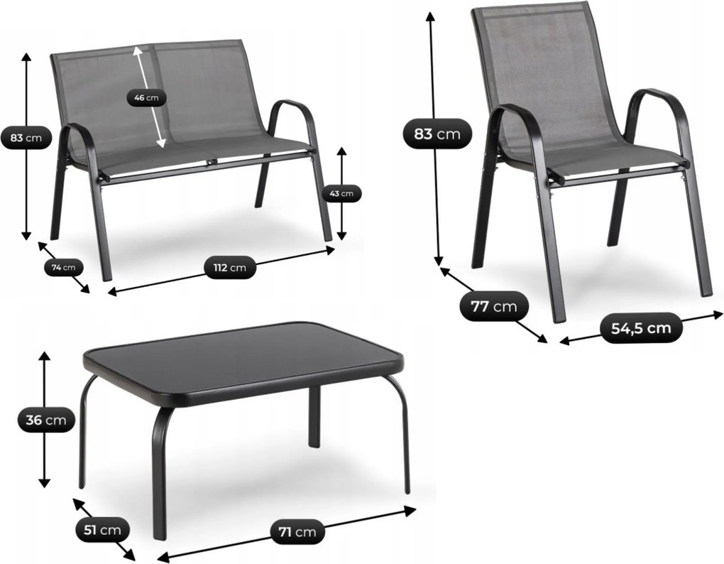 Zestaw mebli ogrodowych Rivo 4-osobowy na balkon i taras, kolor szary