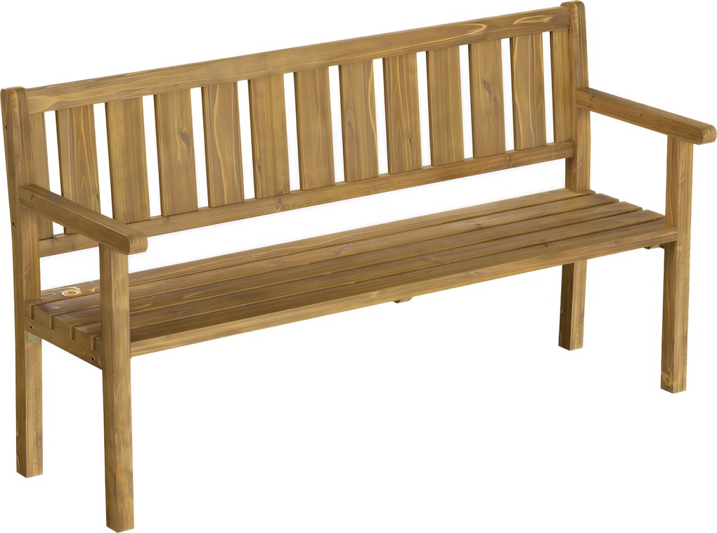 Outsunny Ławka ogrodowa 3-osobowa, odporna na warunki atmosferyczne, z oparciem i podłokietnikami, drewno, 360 kg nośności, teak | Aosom PL