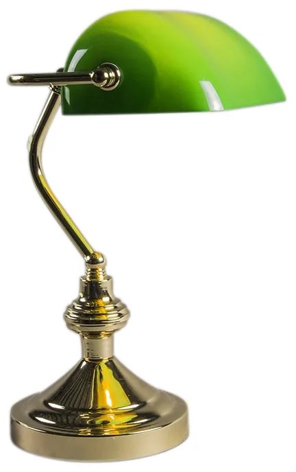 Klasyczna lampa stołowa / lampa notarialna mosiądz ze szklanym kloszem w kolorze zielonym - Banker Retro Oswietlenie wewnetrzne