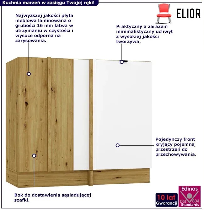 Dolna szafka kuchenna narożna biały + dąb artisan - Elandro 14X